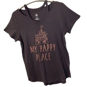 DISNEY | Women’s DISNEY Charcoal Gray “MY HAPPY PLACE” Stylish Neck Shirt Size L